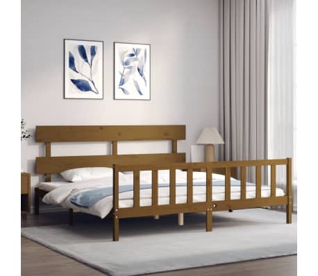 vidaXL Lovos rėmas su galvūgaliu, medaus rudas, mediena, itin didelis