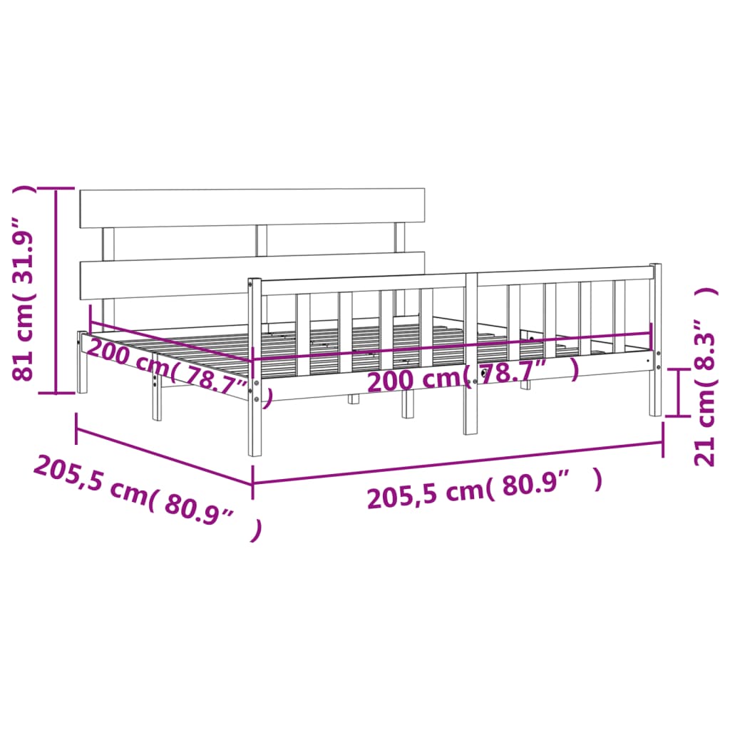 Cadru pat cu tăblie 200x200 cm, lemn masiv de pin