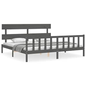 Rám postele s čelem šedý 200 x 200 cm masivní dřevo - obrázek 2