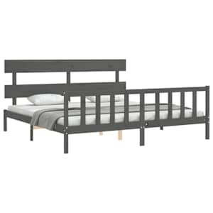 Rám postele s čelem šedý 200 x 200 cm masivní dřevo - obrázek 4