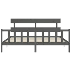 Rám postele s čelem šedý 200 x 200 cm masivní dřevo - obrázek 6