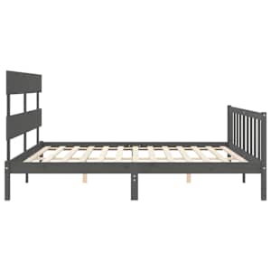 Rám postele s čelem šedý 200 x 200 cm masivní dřevo - obrázek 7