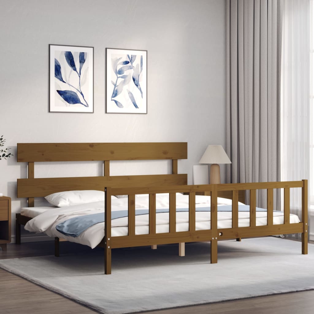 vidaXL Bedframe met hoofdbord massief hout honingbruin 200x200 cm afbeelding