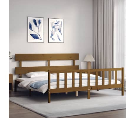 vidaXL Lovos rėmas su galvūgaliu, rudas, 200x200cm, medienos masyvas