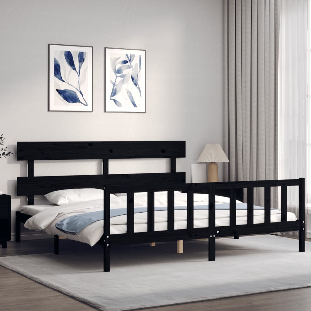vidaXL Bedframe met hoofdbord massief hout zwart 200x200 cm afbeelding