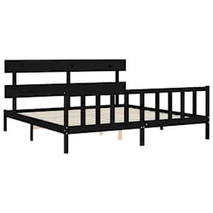 Rám postele s čelem černý 200 x 200 cm masivní dřevo - obrázek 5