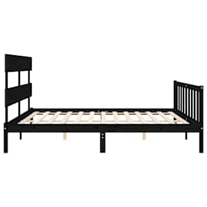 Rám postele s čelem černý 200 x 200 cm masivní dřevo - obrázek 7