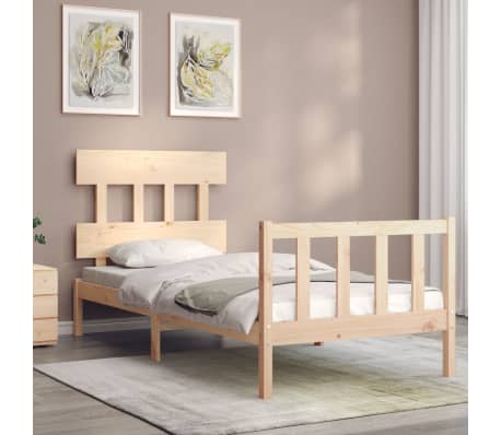 vidaXL Lovos rėmas su galvūgaliu, medienos masyvas, mažas vienvietis