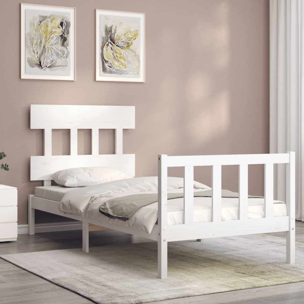 vidaXL Bedframe met hoofdbord massief hout wit afbeelding