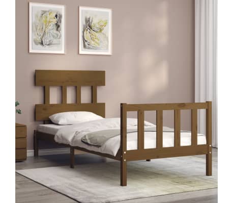 vidaXL Lovos rėmas su galvūgaliu, rudas, medienos masyvas, vienvietis