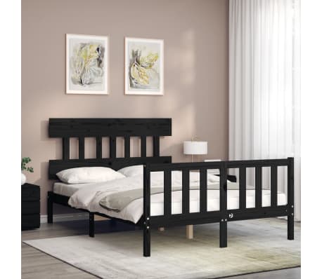 vidaXL Bed Frame without Mattress Black Small Double Solid Wood Pine