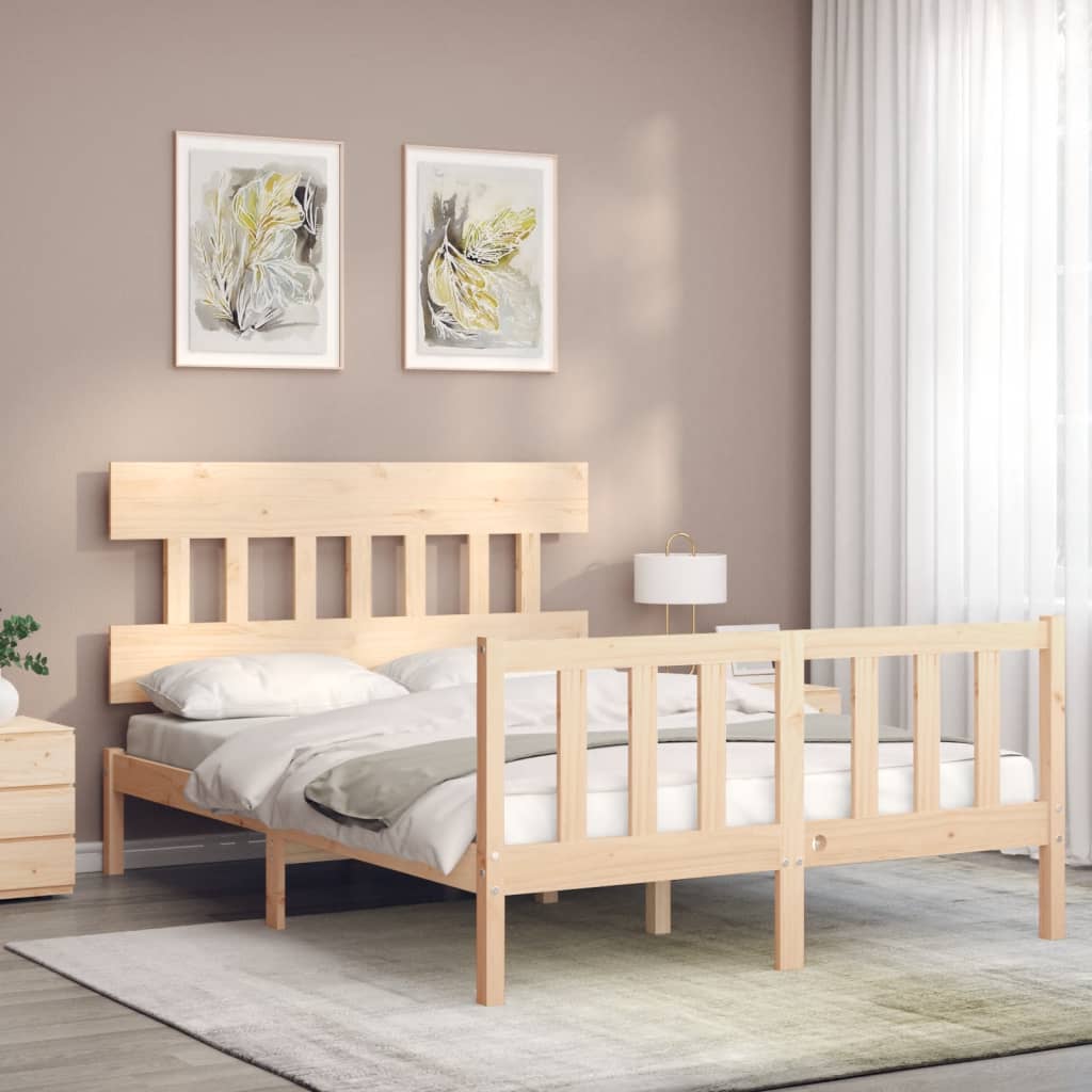 vidaXL Bedframe met hoofdbord massief hout afbeelding