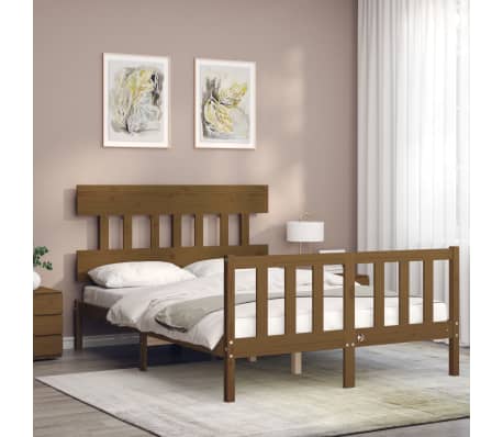 vidaXL Lovos rėmas su galvūgaliu, rudas, medienos masyvas, dvivietis