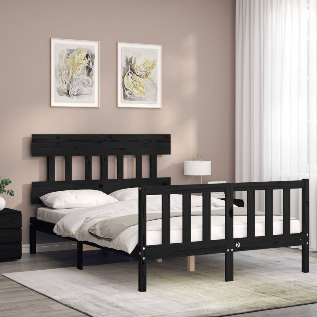 vidaXL Bedframe met hoofdbord massief hout zwart 140x190 cm afbeelding