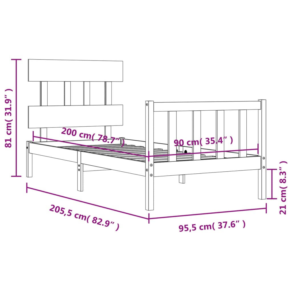 fehér tömör fa ágykeret fejtámlával 90 x 200 cm