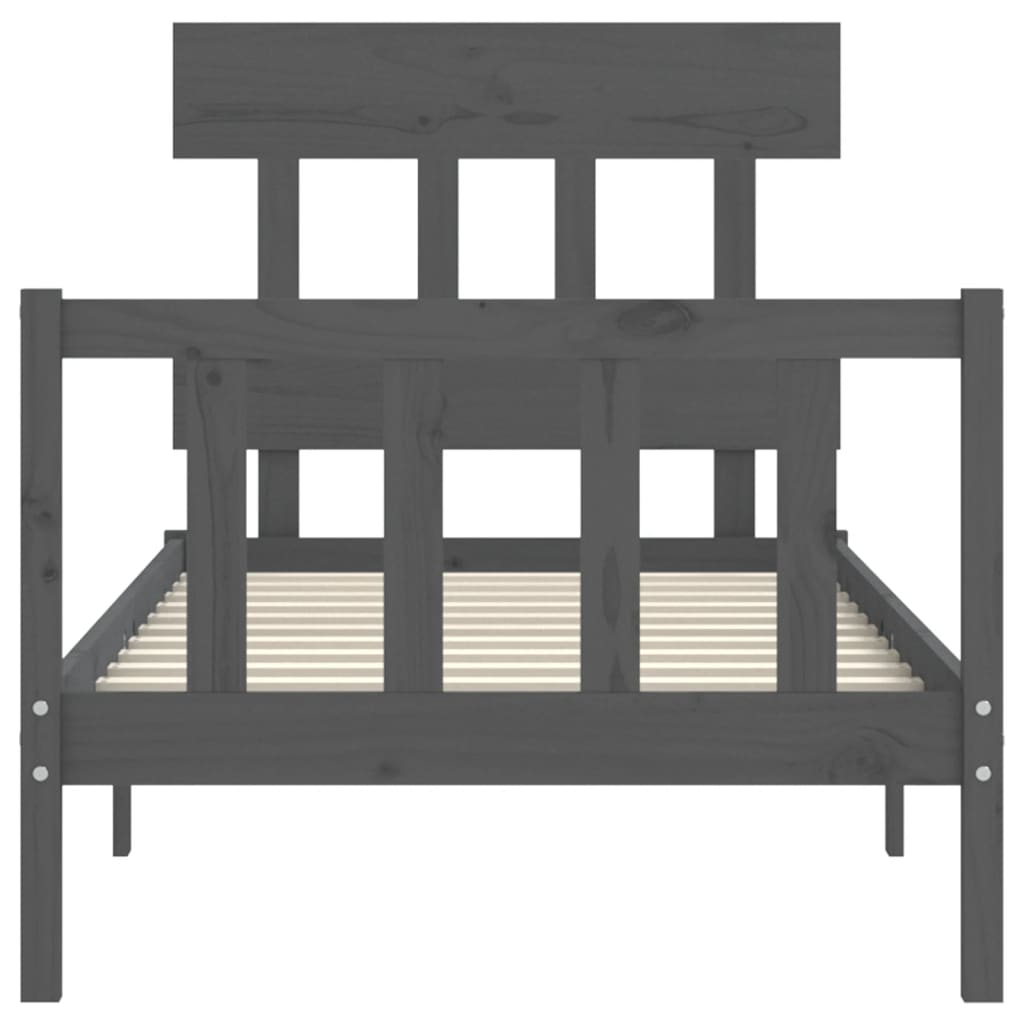 szürke tömör fa ágykeret fejtámlával 90 x 200 cm