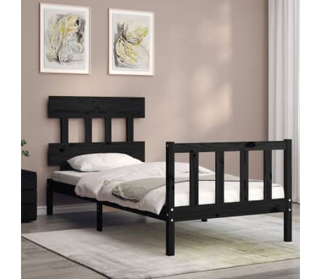 vidaXL Cadru de pat cu tăblie, negru, 90x200 cm, lemn masiv