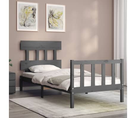 vidaXL Lovos rėmas su galvūgaliu, pilkas, 100x200cm, medienos masyvas