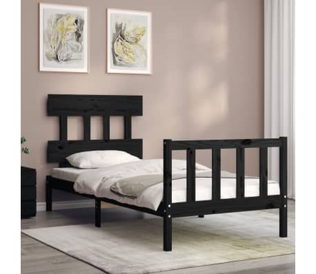 vidaXL Cadru de pat cu tăblie, negru, 100x200 cm, lemn masiv