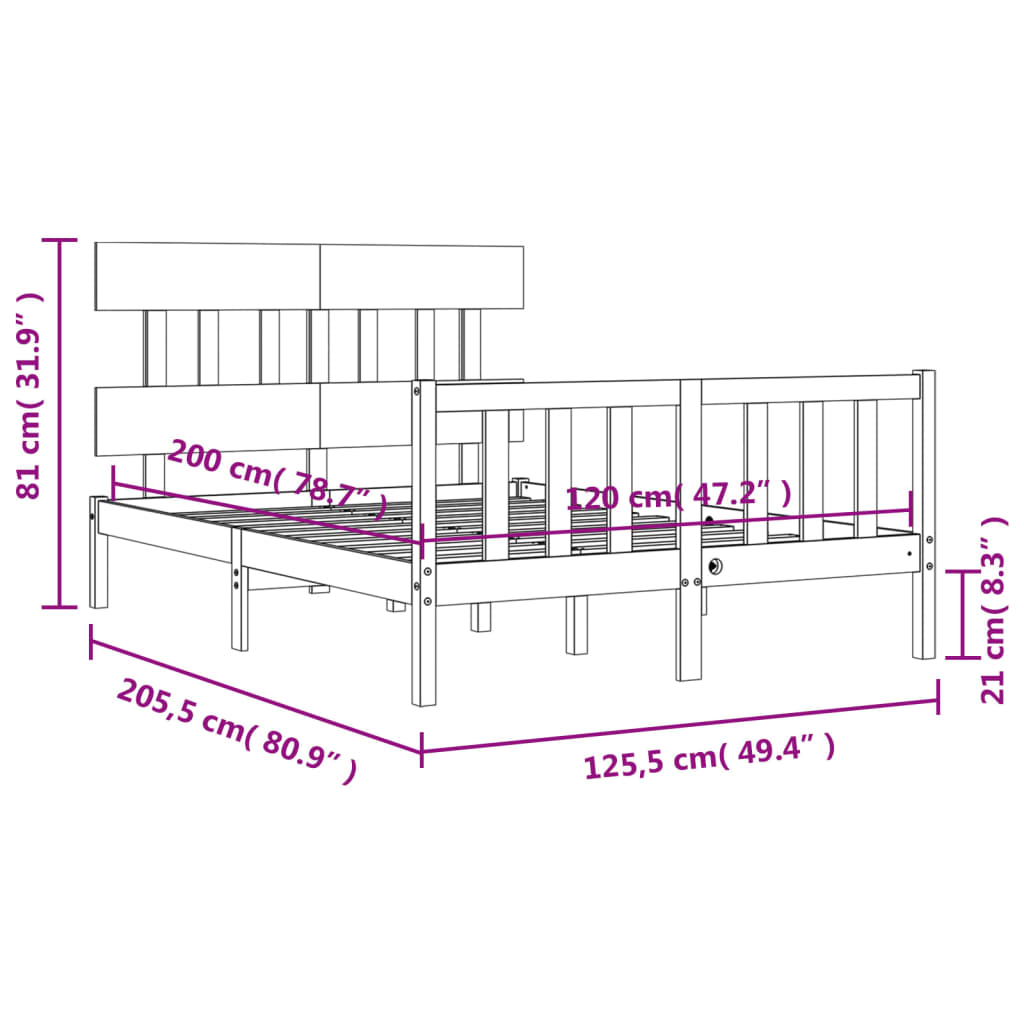 Rám postele s čelem bílý 120 x 200 cm masivní dřevo