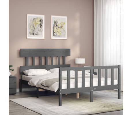 vidaXL Lovos rėmas su galvūgaliu, pilkas, 120x200cm, medienos masyvas