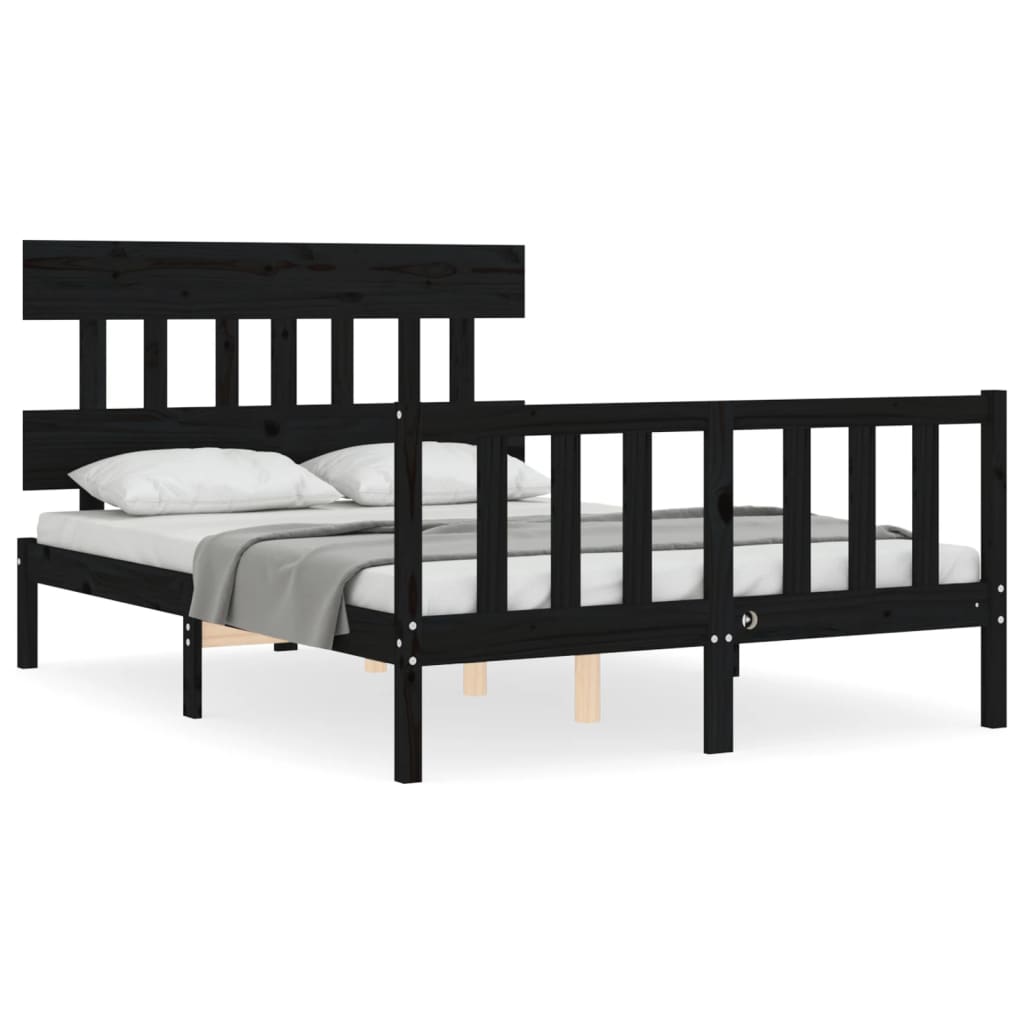 vidaXL Bedframe met hoofdbord massief hout zwart 120x200 cm