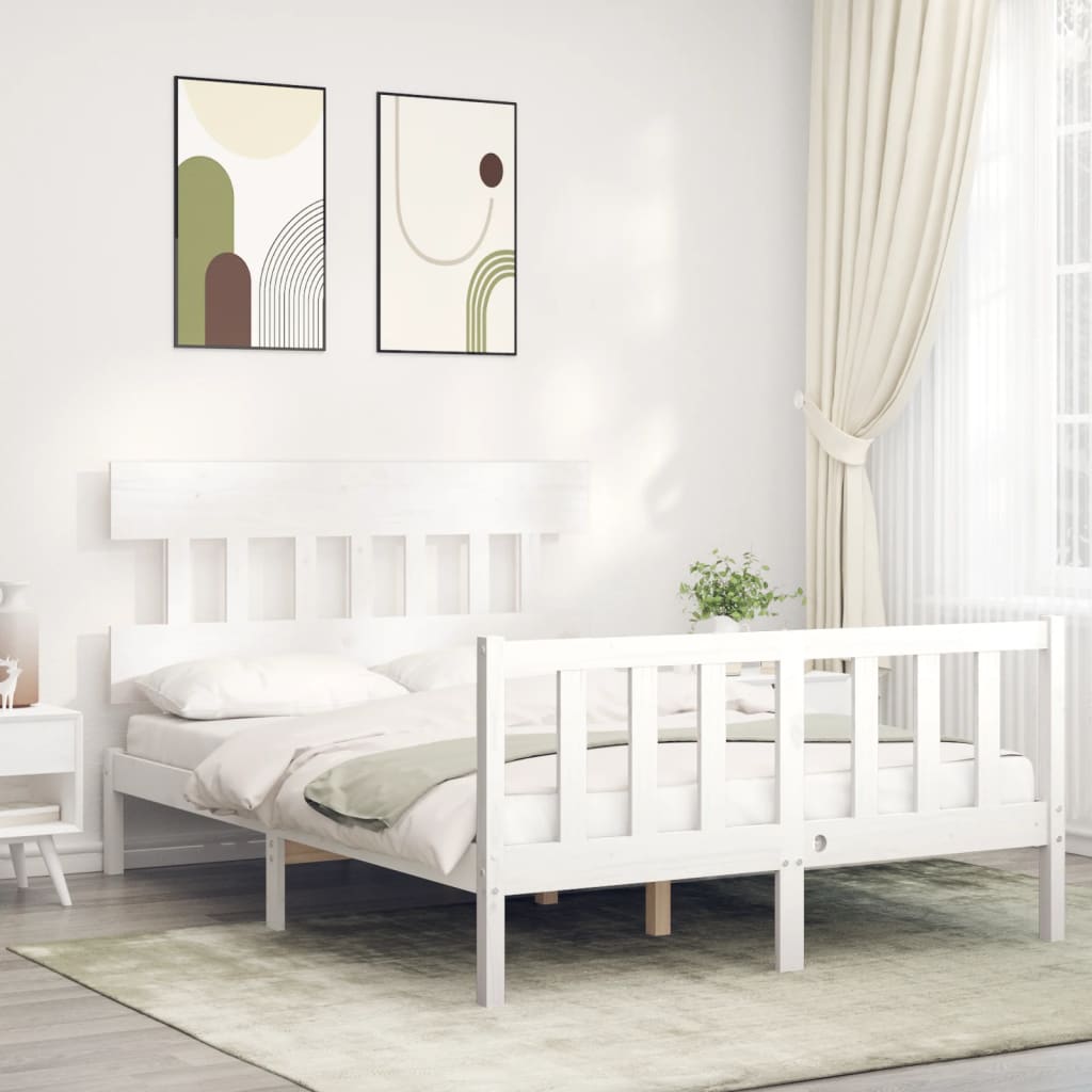 Photos - Bed VidaXL  Frame without Mattress White 140x200 cm Solid Wood Pine 