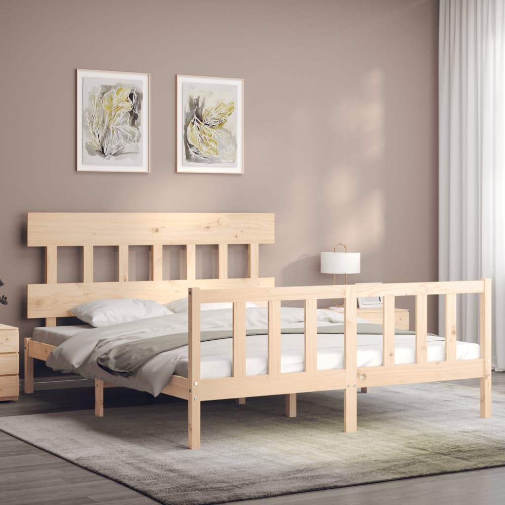 vidaXL Bedframe met hoofdbord massief hout afbeelding