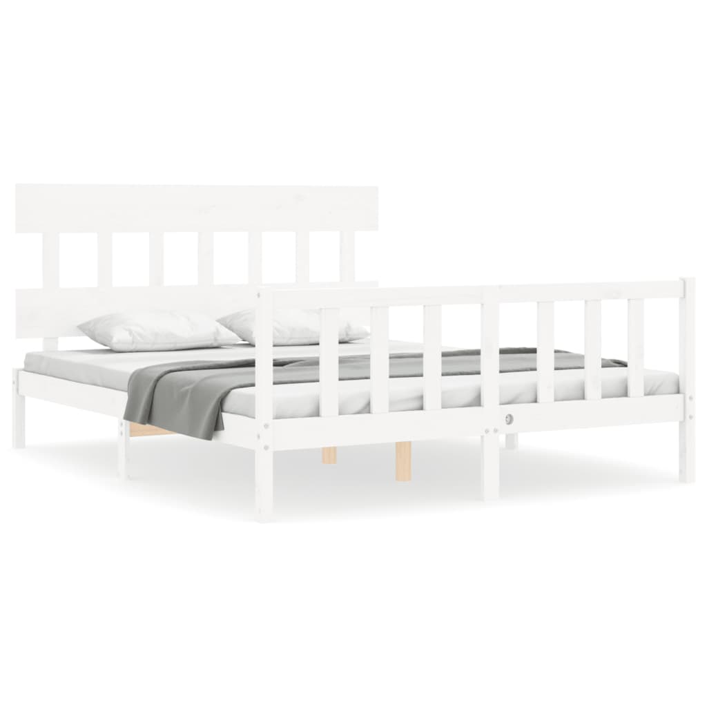 vidaXL Bedframe met hoofdbord massief hout wit 5 FT King Size