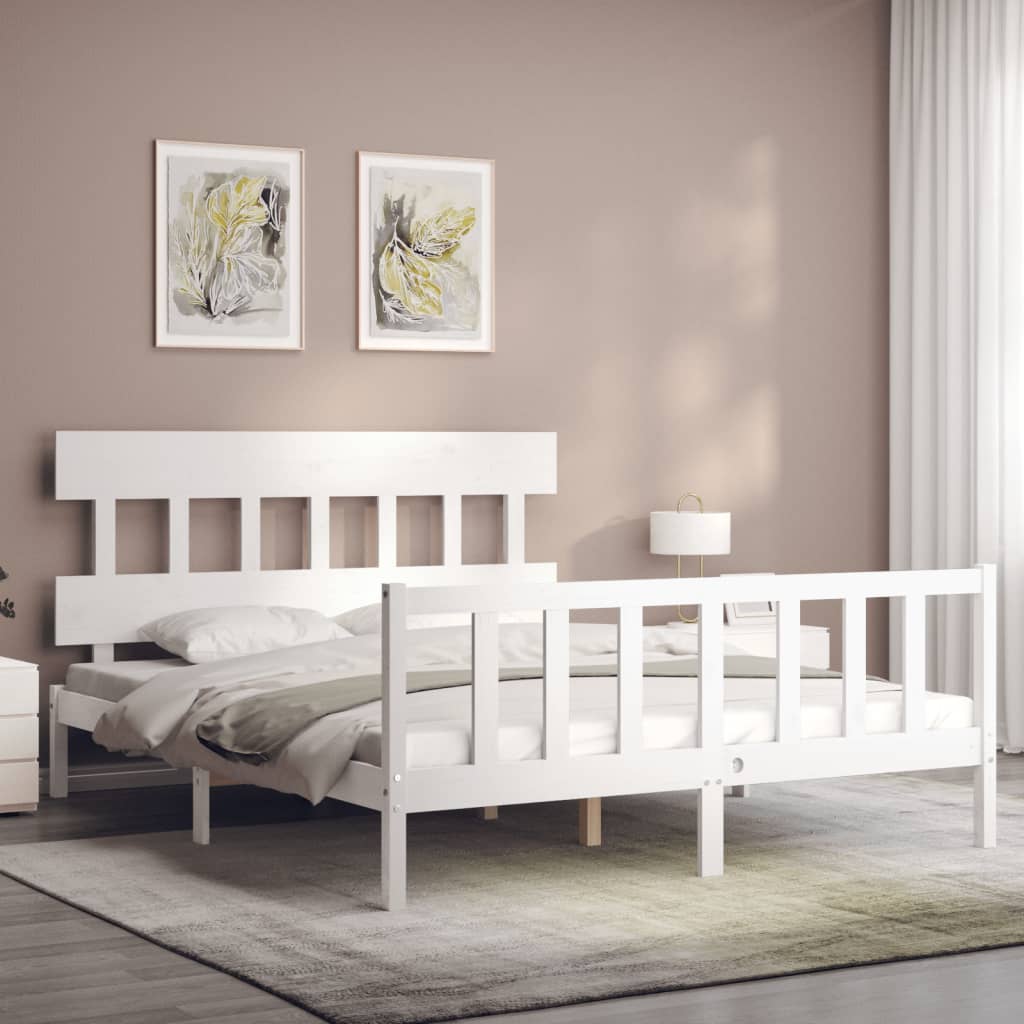 vidaXL Bedframe met hoofdbord massief hout wit afbeelding