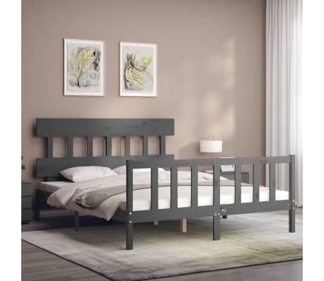 vidaXL Bed Frame with Headboard Grey 160x200 cm Solid Wood