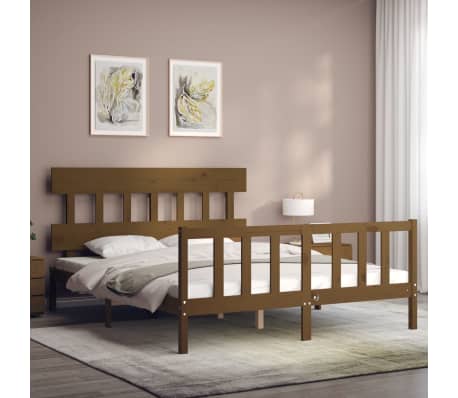 vidaXL Lovos rėmas su galvūgaliu, rudas, 160x200cm, medienos masyvas