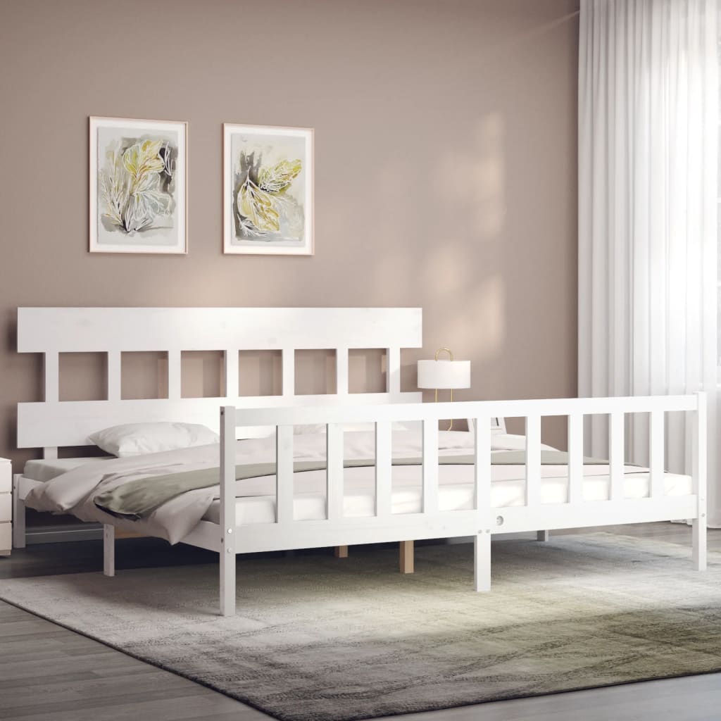 vidaXL Bedframe met hoofdbord massief hout wit afbeelding