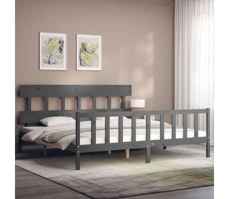 vidaXL Lovos rėmas su galvūgaliu, pilkas, mediena, itin didelis