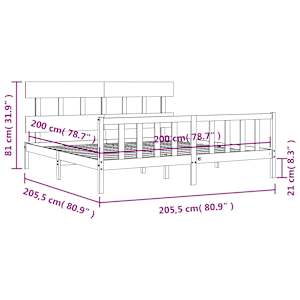 Rám postele s čelem šedý 200 x 200 cm masivní dřevo - obrázek 12
