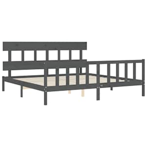 Rám postele s čelem šedý 200 x 200 cm masivní dřevo - obrázek 5