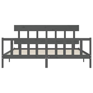 Rám postele s čelem šedý 200 x 200 cm masivní dřevo - obrázek 6