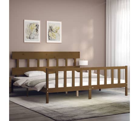 vidaXL Estrutura cama c/ cabeceira 200x200cm maci&ccedil;o castanho-mel