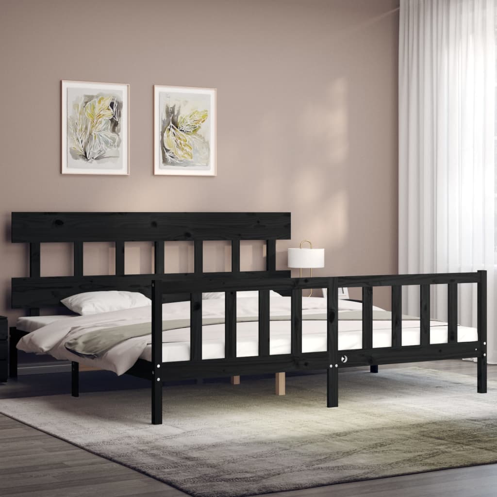 vidaXL Bedframe met hoofdbord massief hout zwart 200x200 cm afbeelding