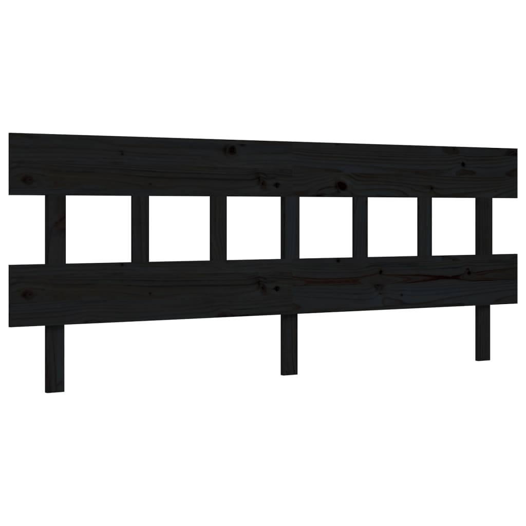 Cadru pat cu tăblie 200x200 cm, negru, lemn masiv