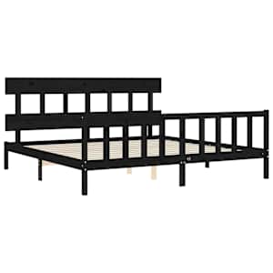 Rám postele s čelem černý 200 x 200 cm masivní dřevo - obrázek 5