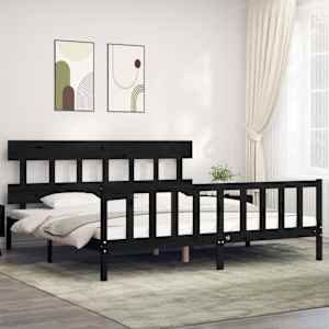 Posteljni okvir z vzglavjem črn 200x200 cm trden les