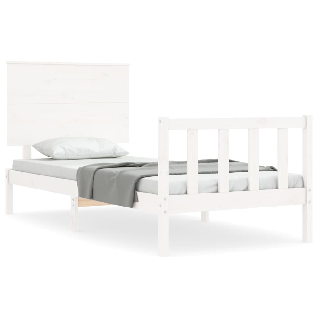 vidaXL Bedframe met hoofdbord massief hout wit 2FT6 Small Single