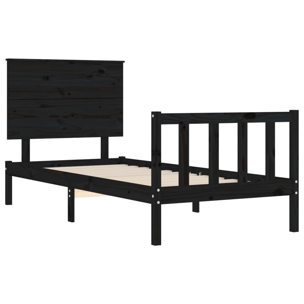 Cadru de pat cu tăblie 2FT6 Small Single, negru, lemn masiv
