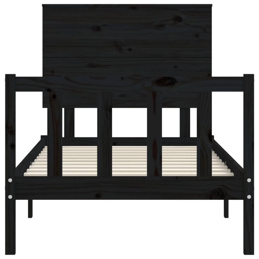 Cadru de pat cu tăblie 2FT6 Small Single, negru, lemn masiv