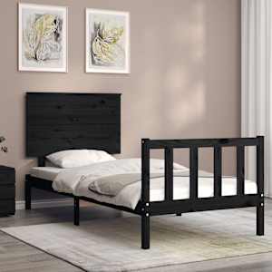 vidaXL Cadru de pat cu tăblie Small Single, negru, lemn masiv