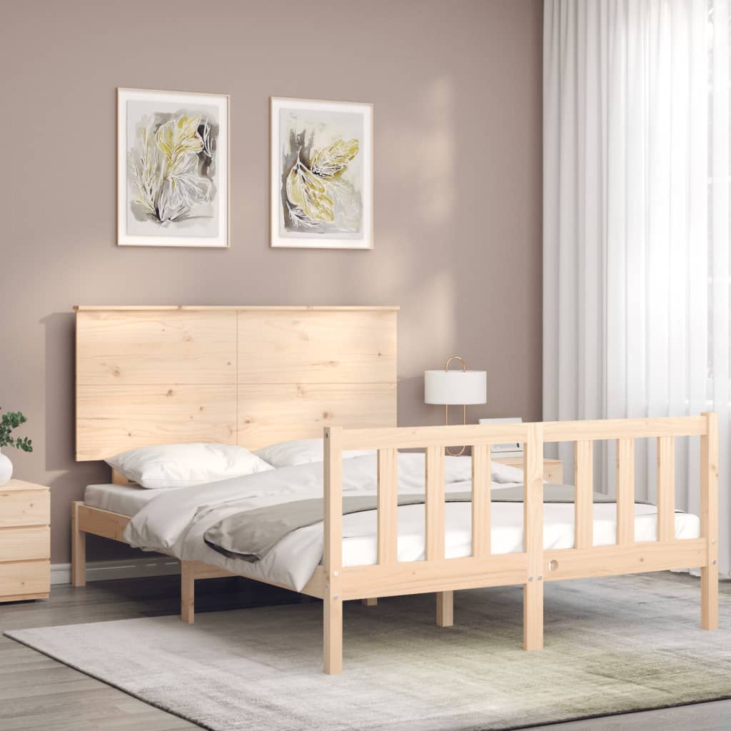 vidaXL Bedframe met hoofdbord massief hout afbeelding