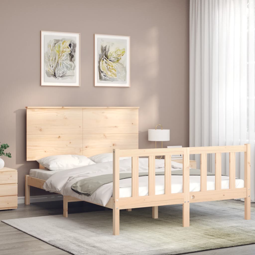 vidaXL Bedframe met hoofdbord massief hout afbeelding