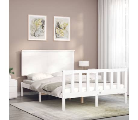 vidaXL Massivholzbett mit Kopfteil Wei&szlig;