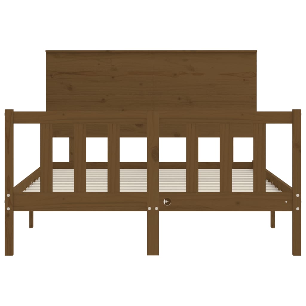 mézbarna tömör fa ágykeret fejtámlával 140 x 190 cm